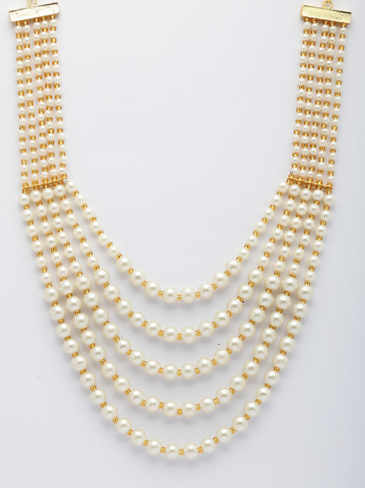 NVR Women Handcrafted White Beaded Layered Necklace