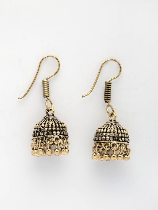 NVR Women Gold Plated Traditional Oxidized Jhumka Earrings