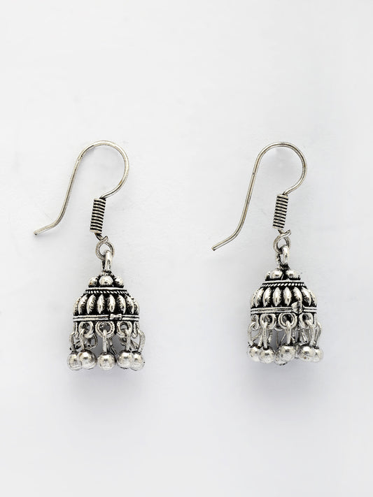 NVR Women's Traditional Silver Plated Oxidized Jhumka Earrings