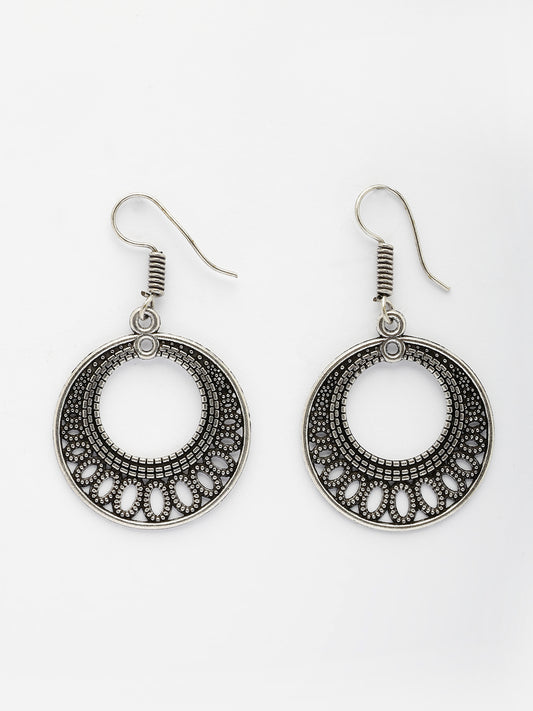 NVR Women Ethnic Oxidized Silver-Plated Chandbali Earrings