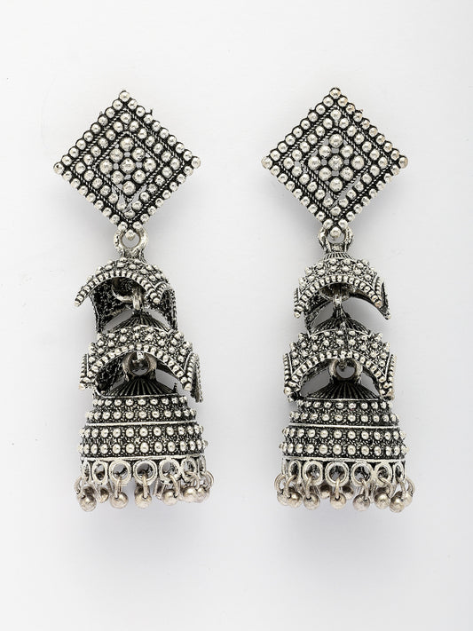 NVR Women's Traditional Oxidized Silver Plated Jhumka Earrings