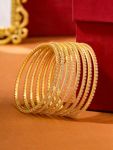 NVR Women Set of 8 American Diamond Gold Plated Bangles