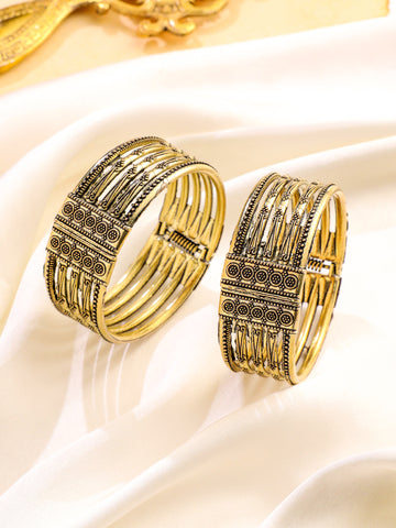 NVR Women Set of 2 Gold Plated Oxidised Bangles