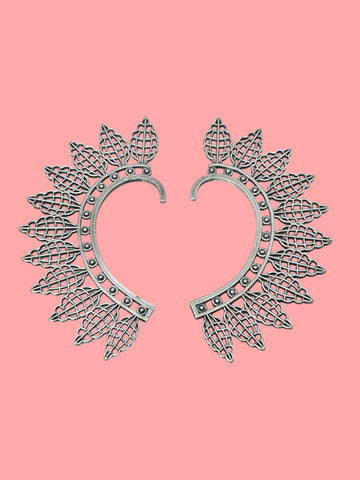 NVR Women Silver Plated Oxidised Leaf Style Ear Cuff