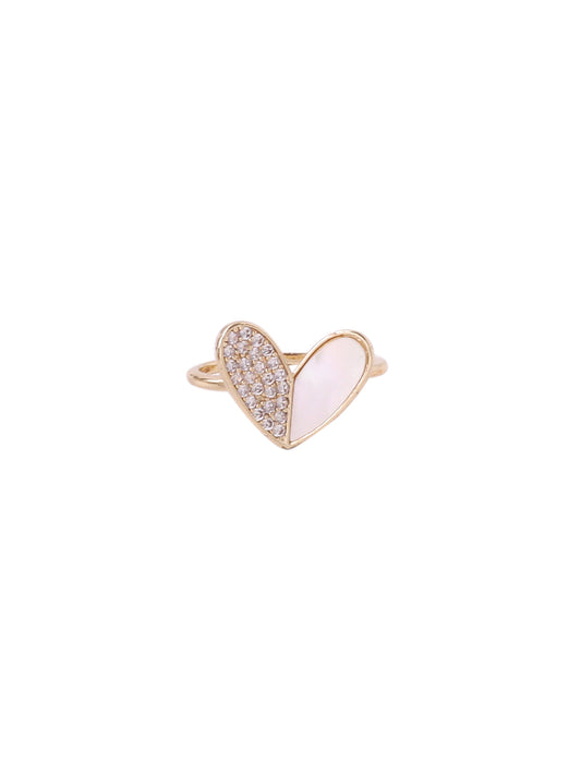 NVR Women Gold Plated and white CZ Studded adjustable finger ring