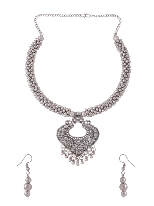 NVR Silver Toned Oxidised Jewellery Set