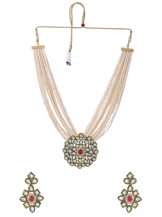 NVR Gold Plated Kundan Studded Jewellery Set