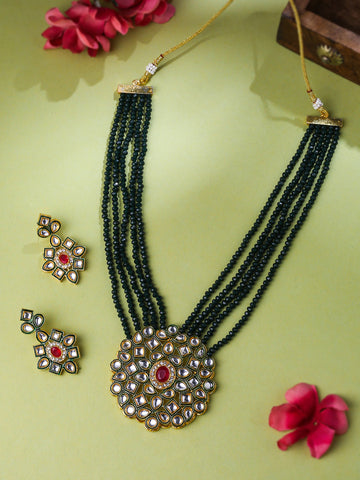 NVR Gold Plated Kundan Studded Jewellery Set