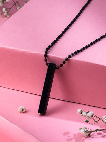 NVR Men Black -Toned Stainless Steel Rhodium Plated Chain With Pendant