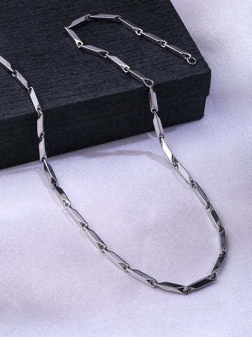 NVR Men Silver-Toned Stainless Steel Rhodium Plated Chain