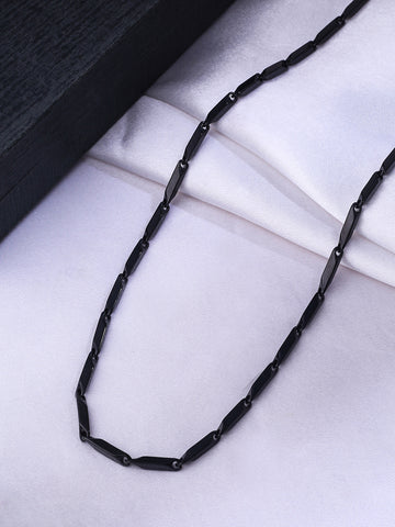 NVR Men Black -Toned Stainless Steel Rhodium Plated Chain