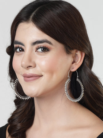 NVR Women Silver Rhodium-Plated Circular Hoop Earrings
