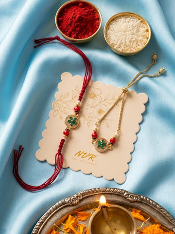 NVR Set of 2 AD Drawstring Bhaiya Bhabhi Rakhi With Roli Chawal Chandan Mishri