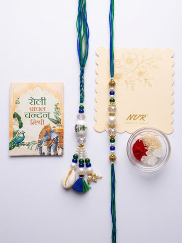 NVR Set of 2 Traditional Bhaiya Bhabhi Rakhi with Roli Chawal Chandan Mishri