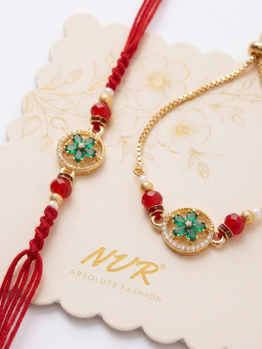 NVR Set of 2 AD Drawstring Bhaiya Bhabhi Rakhi With Roli Chawal Chandan Mishri