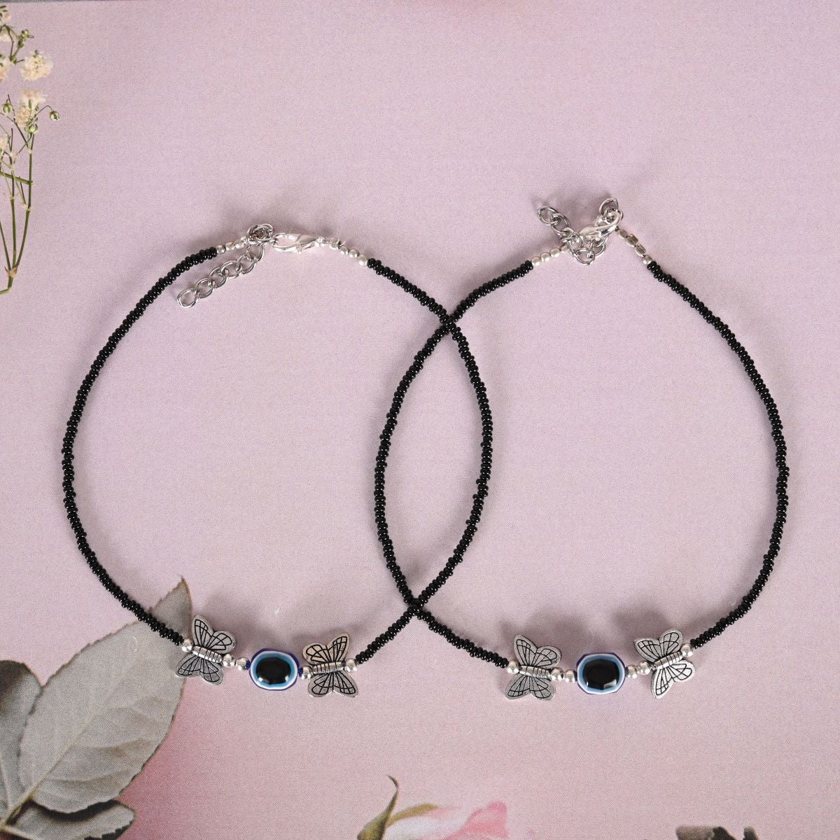 NVR Evil Eye Beaded Black Anklets