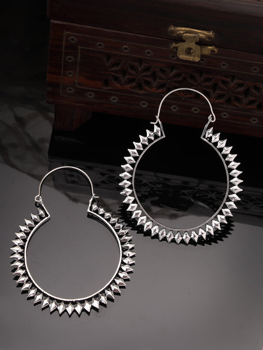 NVR Women Silver Rhodium-Plated Circular Hoop Earrings