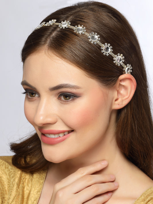 NVR Silver Tone Beaded Wedding Hair Styling Tiara