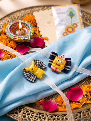 NVR Set of 2 Pikachu Design Kids Rakhi with Roli Chawal Chandan Mishri