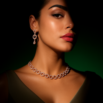 NVR Women Gold-Plated American Diamond Studded Handcrafted Jewellery Set
