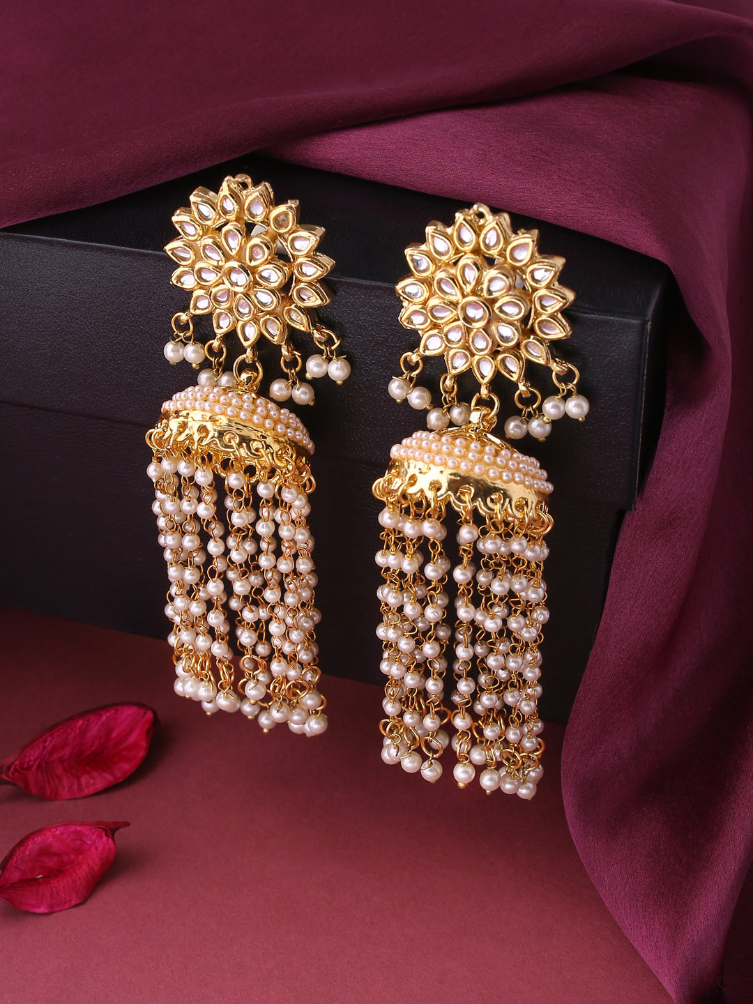 NVR Gold Toned Contemporary Women's Jhumkas Earrings