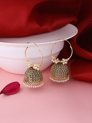 NVR Gold toned contemporary Jhumkas