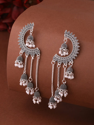 NVR Silver toned contemporary jhumka earrings