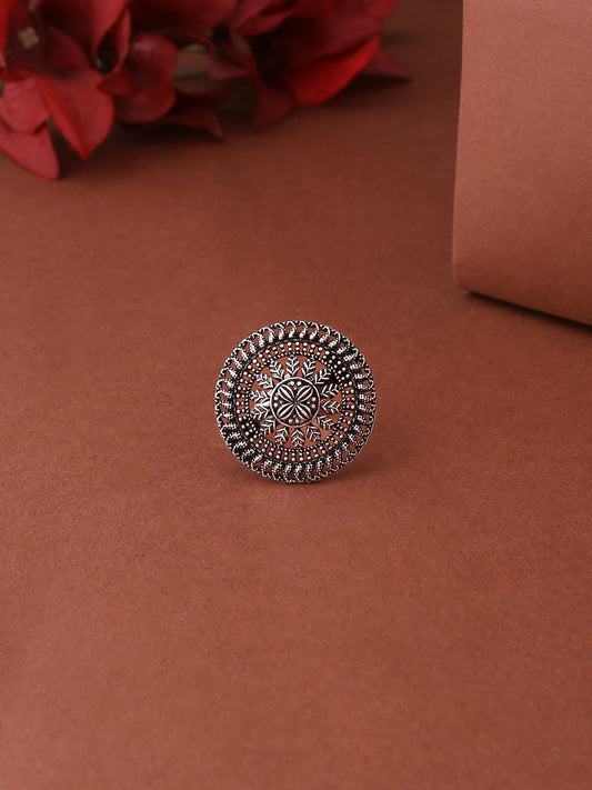 NVR Women Gold Plated and white CZ Studded adjustable finger ring