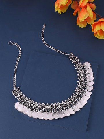 NVR Silver Toned Oxidised Beaded Necklace