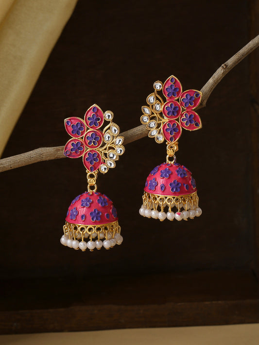 NVR Pink Dome Shaped Jhumka Earrings