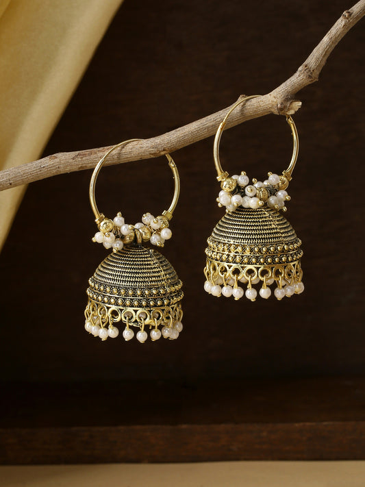 NVR Gold toned contemporary Jhumkas