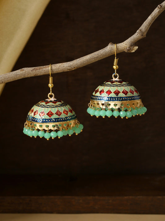 NVR Gold Plated Blue Meenakari Dome Shaped Jhumkas