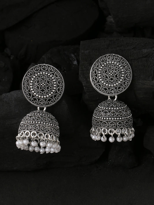 NVR Silver toned dome shaped jhumkas earrings