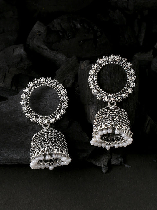 NVR Silver toned dome shaped jhumkas earrings