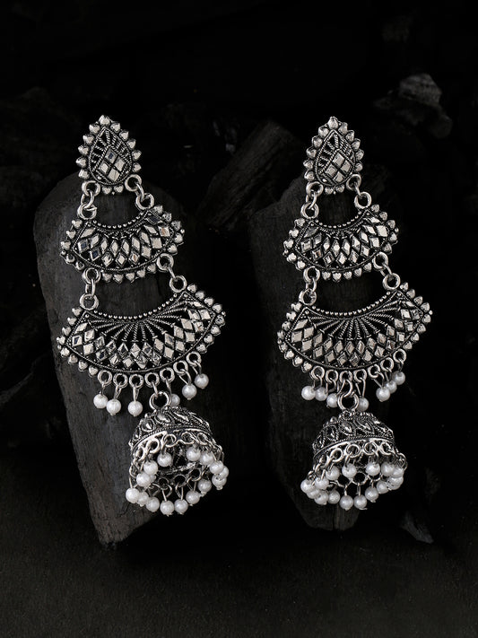 NVR Silver toned contemporary jhumka earrings