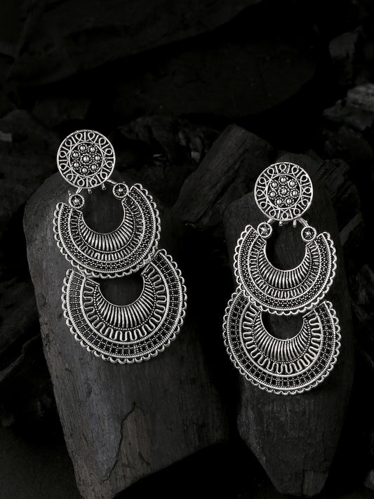 NVR Silver plated crescent shaped drop earrings
