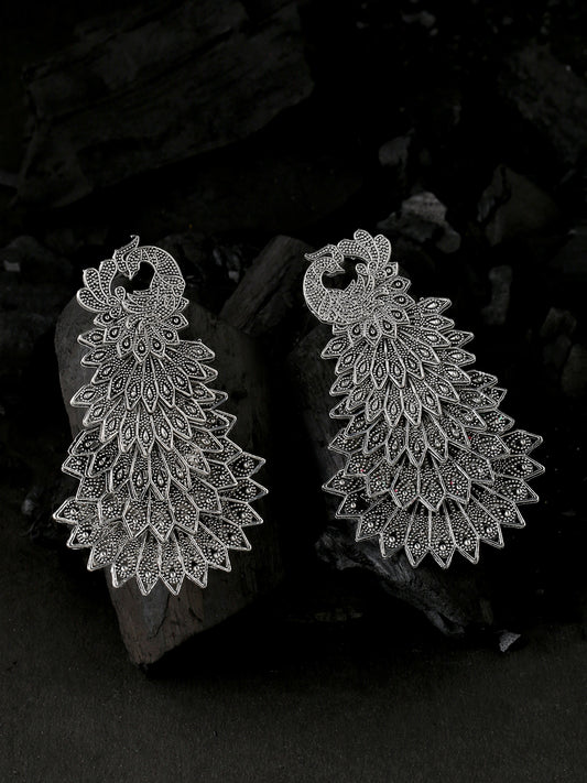 NVR Silver toned contemporary drop earrings