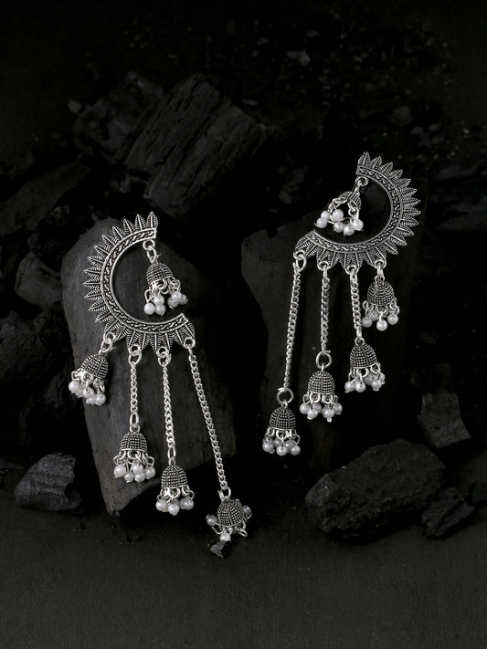 NVR Silver toned contemporary jhumka earrings