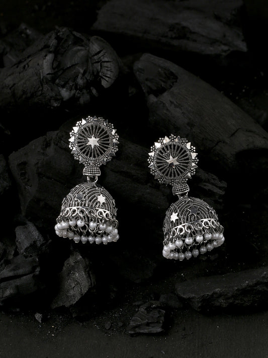NVR Silver toned dome shaped jhumkas earrings
