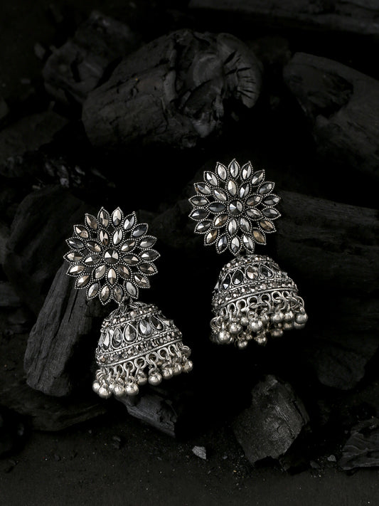 NVR Silver toned contemporary jhumka earrings