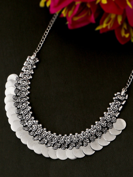 NVR Silver Toned Oxidised Beaded Necklace