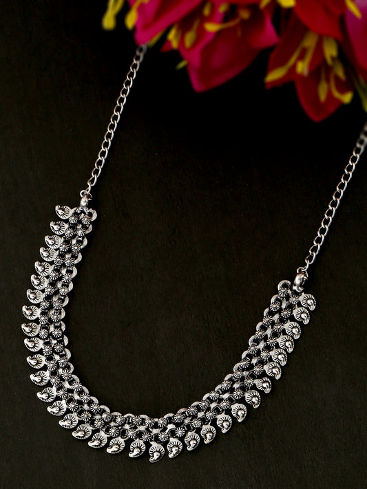 NVR Silver Toned Oxidised Beaded Necklace