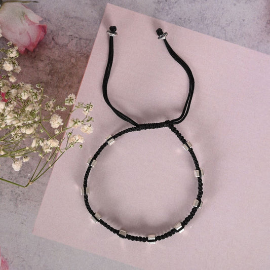 NVR Silver Beaded Black Anklets
