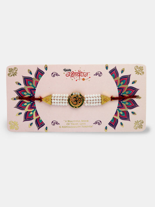 NVR Unisex Set of 2 White Pearl Bhaiya Bhabhi Rakhi With Roli Chawal