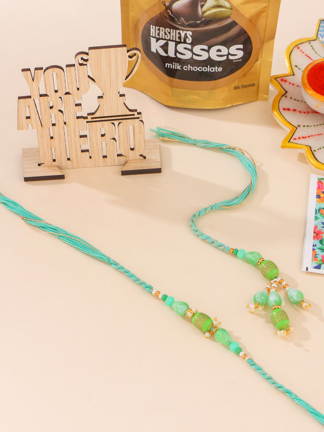 NVR Set of 2 Green Artificial Beads Bhaiya Bhabhi Rakhi, Combo for Rakshabandhan