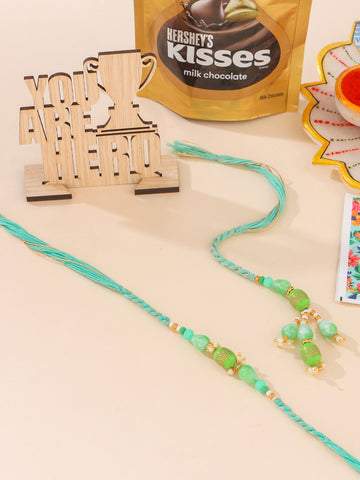 NVR Set of 2 Green Artificial Beads Bhaiya Bhabhi Rakhi, Combo for Rakshabandhan