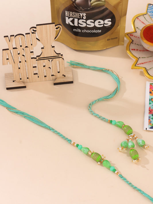 NVR Set of 2 Green Artificial Beads Bhaiya Bhabhi Rakhi, Combo for Rakshabandhan