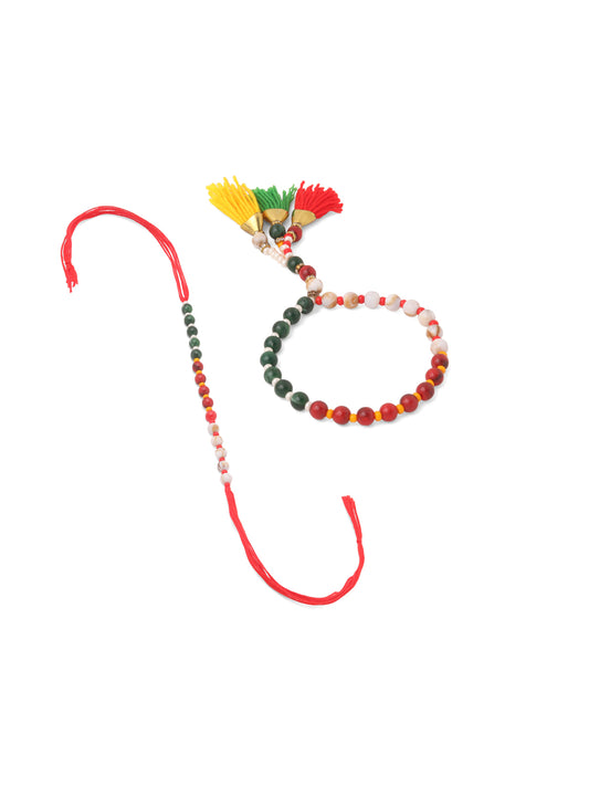NVR Multicolor Artificial Beads Set of 2 Bhaiya Bhabhi Rakhi Combo