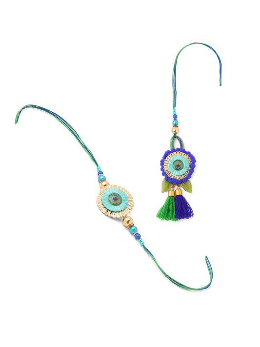 NVR Set of 2 Multicolor Artificial Beads Bhaiya Bhabhi Rakhi Combo