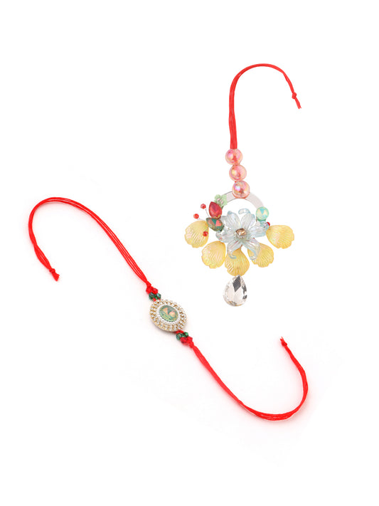 NVR Multicolor Artificial Stones & Beads Set of 2 Bhaiya Bhabhi Rakhi Combo
